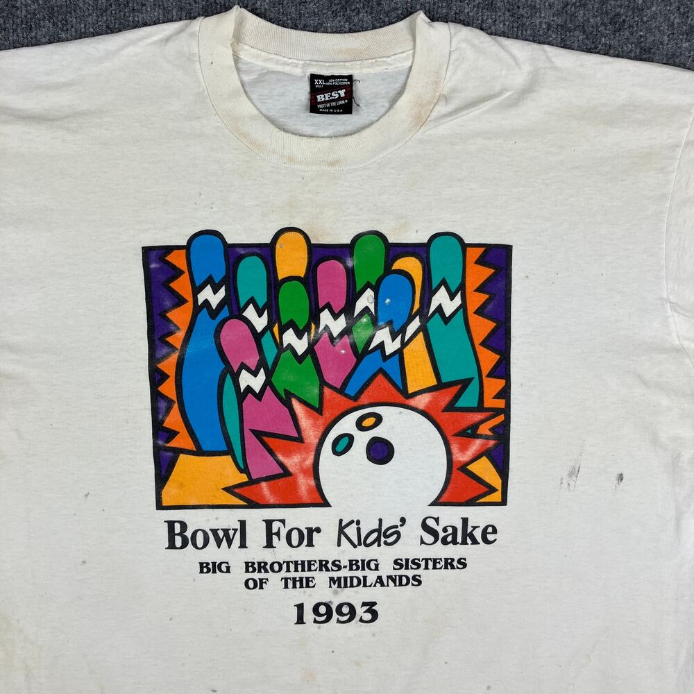 Fruit of the Loom T-Shirt Mens Size XXL White 1993 Bowlā for Kids Sake Graphic